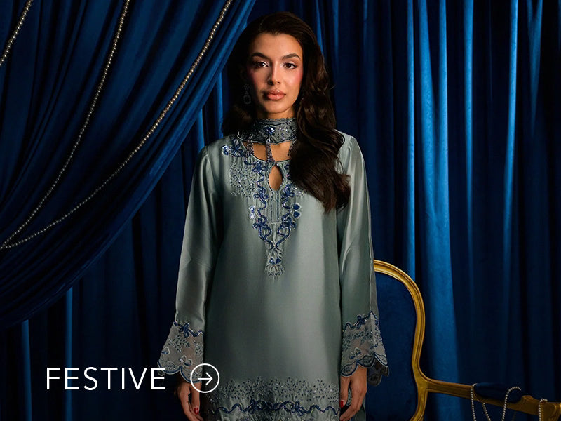A banner for the festive collection on Nainpreet, featuring embroidered velvet and celebratory accents.