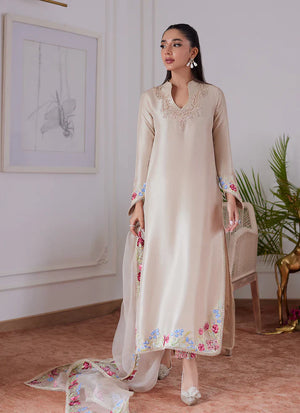 Luna Eid 24 - Liara Sand Embroidered Raw Silk Shirt And Dupatta