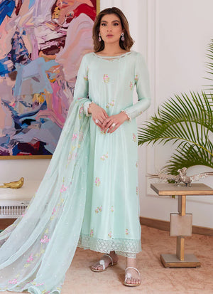 Luna Eid 24 - Elyssia Mint Embroidered Raw Silk Kalidar With Dupatta