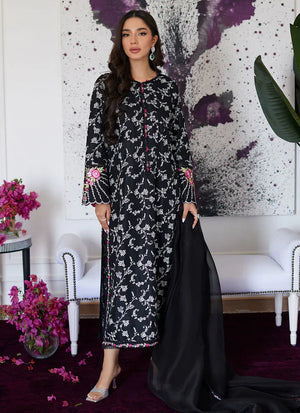 Luna Eid 24 - Vittoria Black Embroidered Raw Silk Shirt With Dupatta