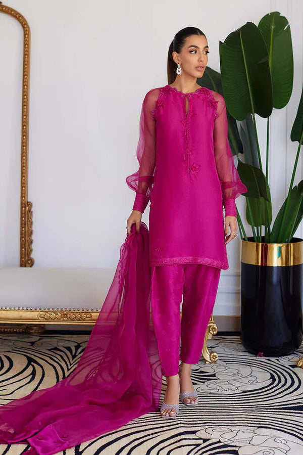 Luna Eid 24 - Elio Hot Pink Raw Silk Shirt, Dupatta & Pants (RTS)