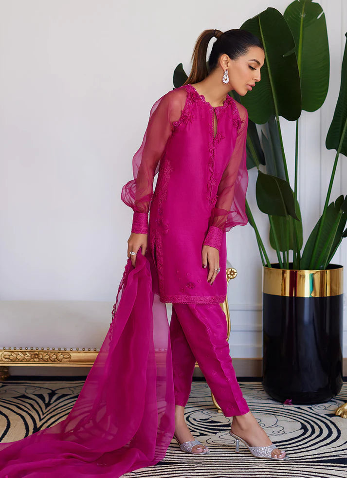 Farah Talib Aziz Luna Eid 24 - Elio Hot Pink Raw Silk Shirt With Dupatta