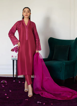 Luna Eid 24 - Honorine Magenta Embroidered Raw Silk Shirt With Dupatta
