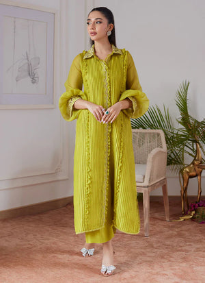Luna Eid 24 - Faustine Kiwi Embroidered Raw Silk Shirt