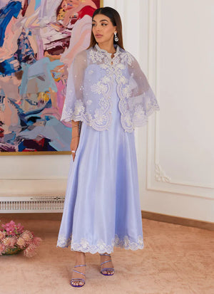 Luna Eid 24 - Fleur Lavender Embroidered Raw Silk Shirt With Cape
