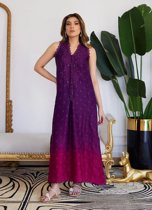 Luna Eid 24 - Violette Wild Berry Ombre Embroidered Raw Silk Shirt