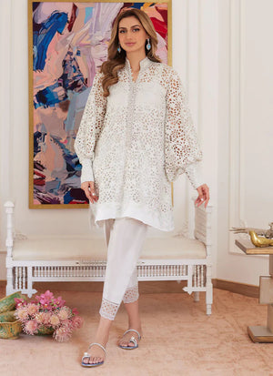 Luna Eid 24 - Ophelia Ivory Embroidered Schiffli Raw Silk Shirt