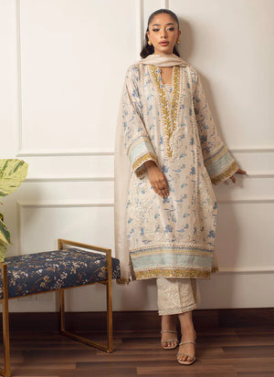 Lea Ii - Amari Ivory Silk Shirt And Dupatta