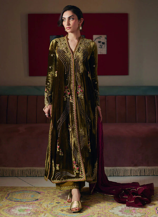 Velvet Revolt 23 - Shahd Olive Shirt And Dupatta