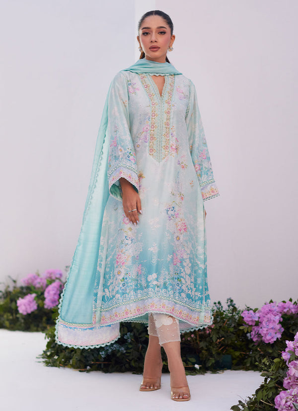 Zaza Prints '24 - Cyan Ombre Shirt And Dupatta