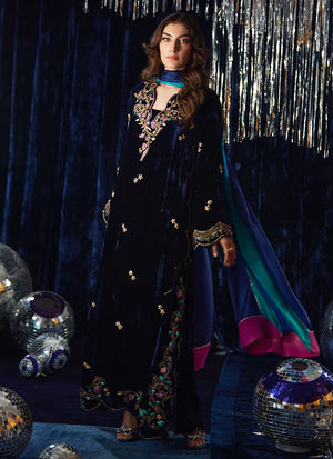 Velvet Fete '25 - Valeh Navy Shirt And Dupatta