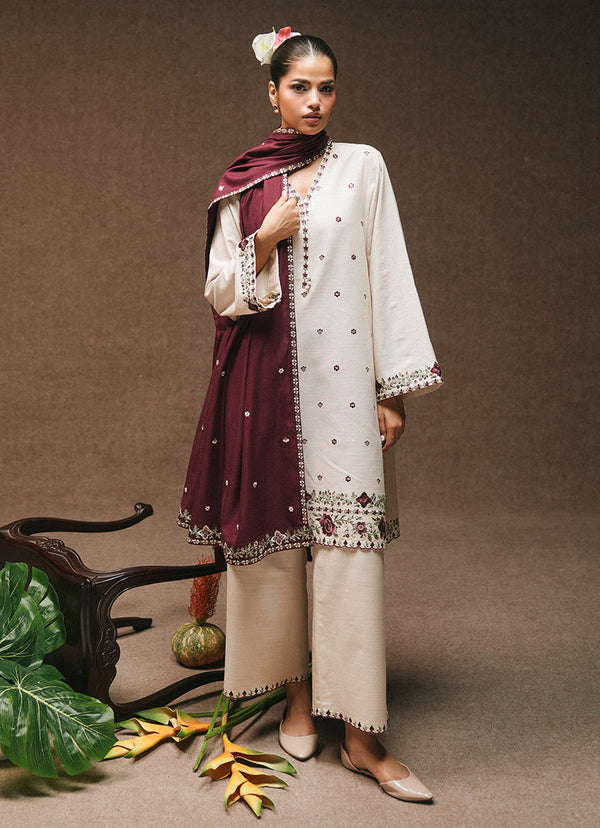 3 Pc Khaddar Embroidered Suit - Ikse-213872