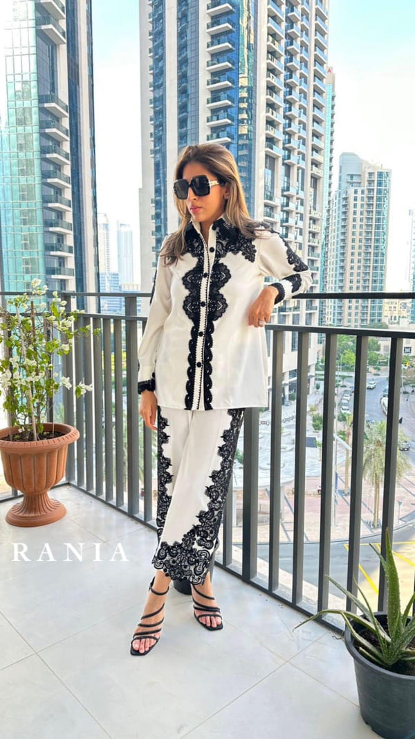 Rania Clothing Shirt - White Floral (2 Piece) (RTS)