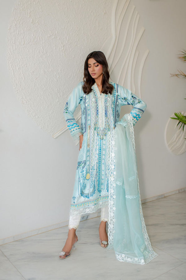 BLUE RAWSILK SHIRT WITH PURE ORGANZA DUPPATA (RTS)