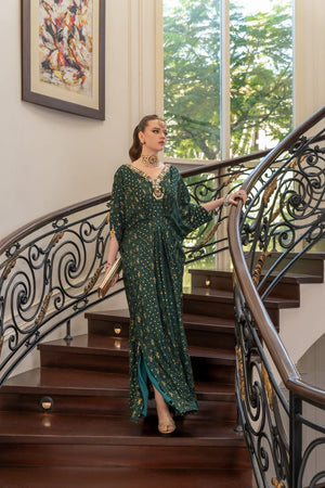 Luxe Pret - Emerald Chikankari Kaftan