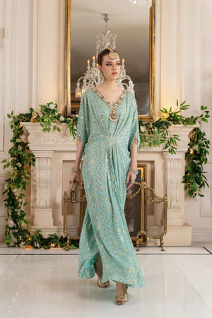 Luxe Pret - Turquoise Chikankari Kaftan