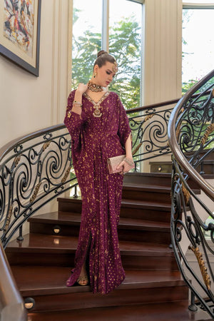 Luxe Pret - Maroon Chikankari Kaftan