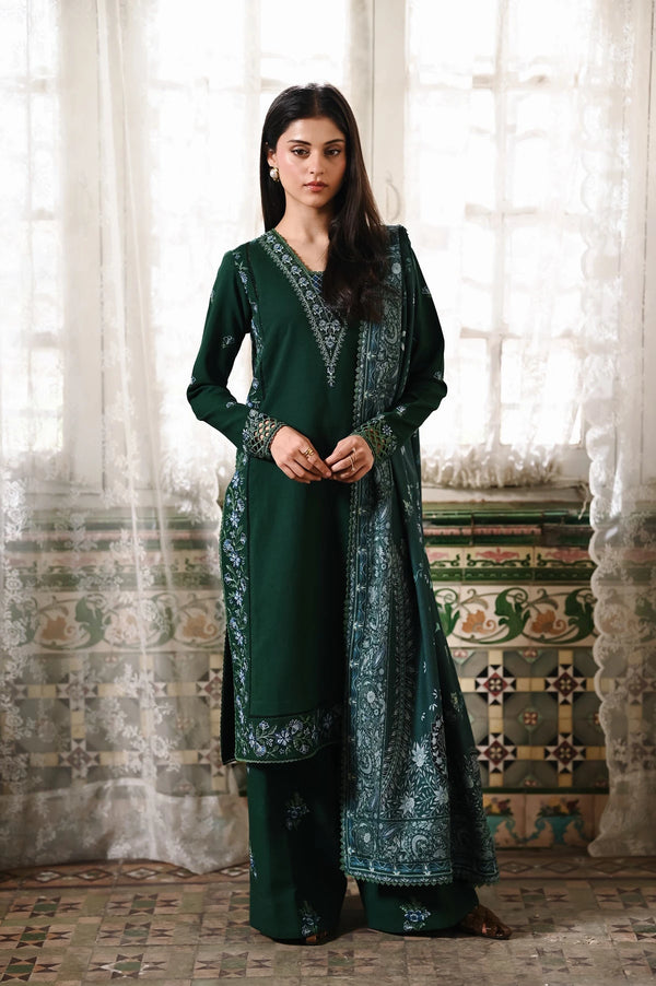 A/W Pret '25 - DEEP GREEN LUXURY EMBROIDERED KARANDI 3PCS SET(NPA3-25445)