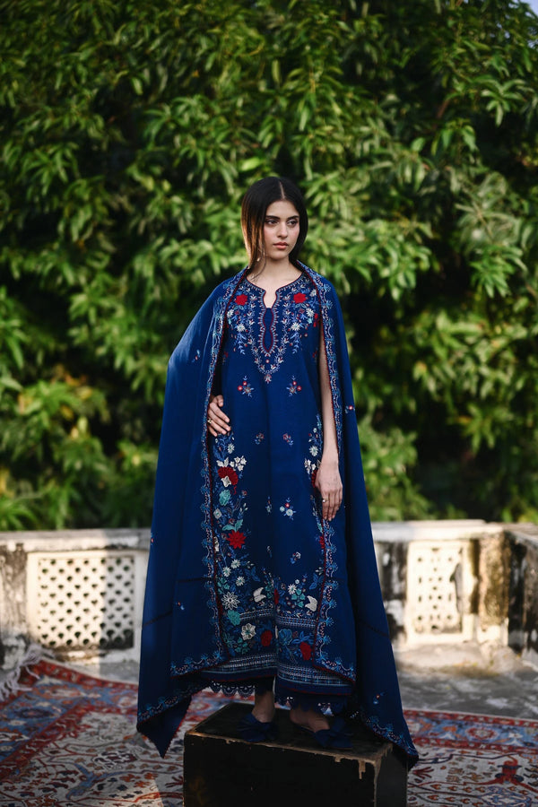 A/W Pret '25 - BLUE LUXURY EMBROIDERED KARANDI 3PCS SET (NPA3-25455)