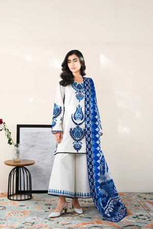 Ramadan Ready to Wear '26 - WHITE & BLUE LUXURY EMBROIDERED LAWN 3PCS SET (NPA3-26412)