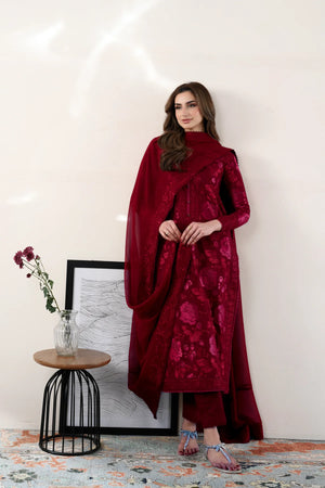 Ready To Wear SS '26 - MAROON LUXURY EMBROIDERED LAWN 3PCS SET | NPA3-26419