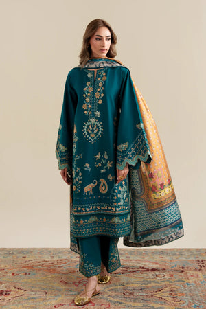 Ready To Wear SS '26 - RICH TEAL LUXURY EMBROIDERED 3PCS SET | NPA3-26421