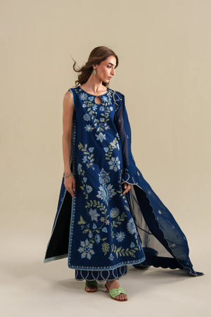 Ready To Wear SS '26 - DEEP BLUE LUXURY EMBROIDERED 3PCS SET | NPA3-26426