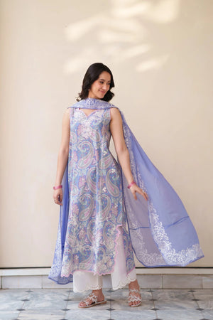 Dream Monsoon Spring '26 - PERIWINKLE LUXURY EMBROIDERED PRINTED PREMIUM COTTON 3PCS SET (NEL-26626)