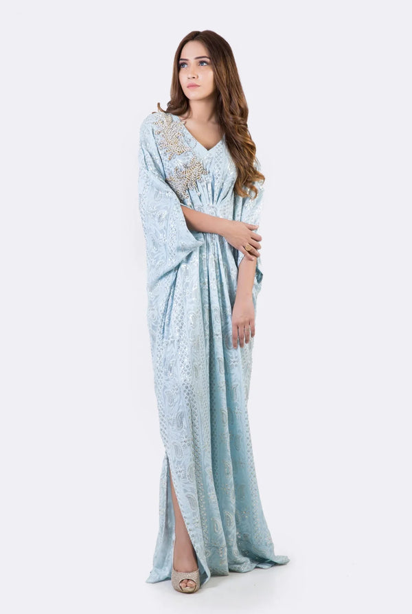 Kaftans - Kf# 12813-Skyblue