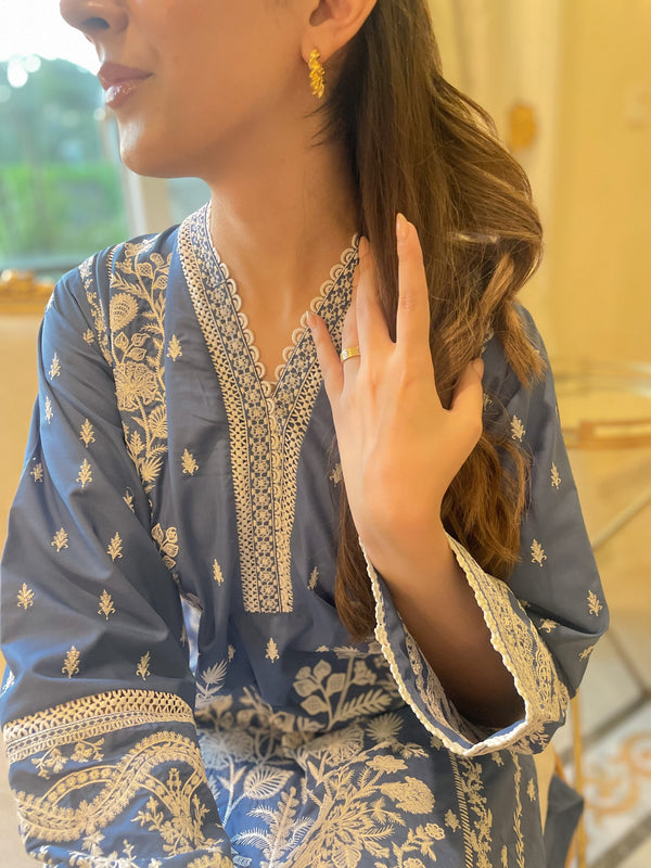 Eid Edit '24 - Cobalt Blue Embroidered Kurta (RTS)