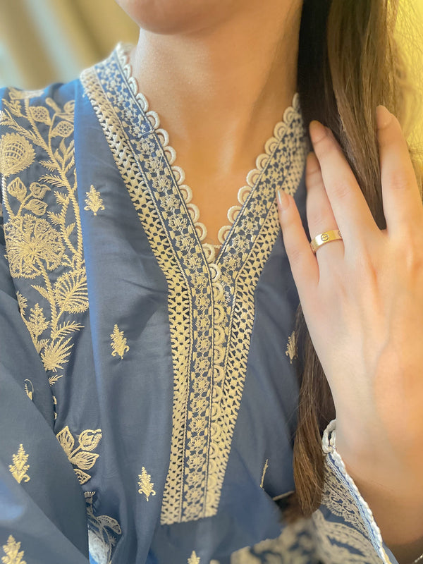 Eid Edit '24 - Cobalt Blue Embroidered Kurta (RTS)