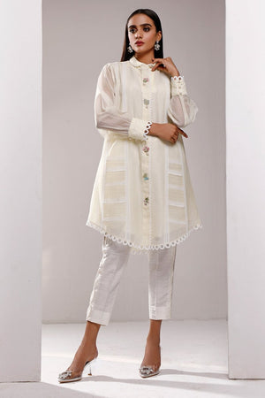 Casual Pret - Khadi Net Pleated Embroidered Shirt