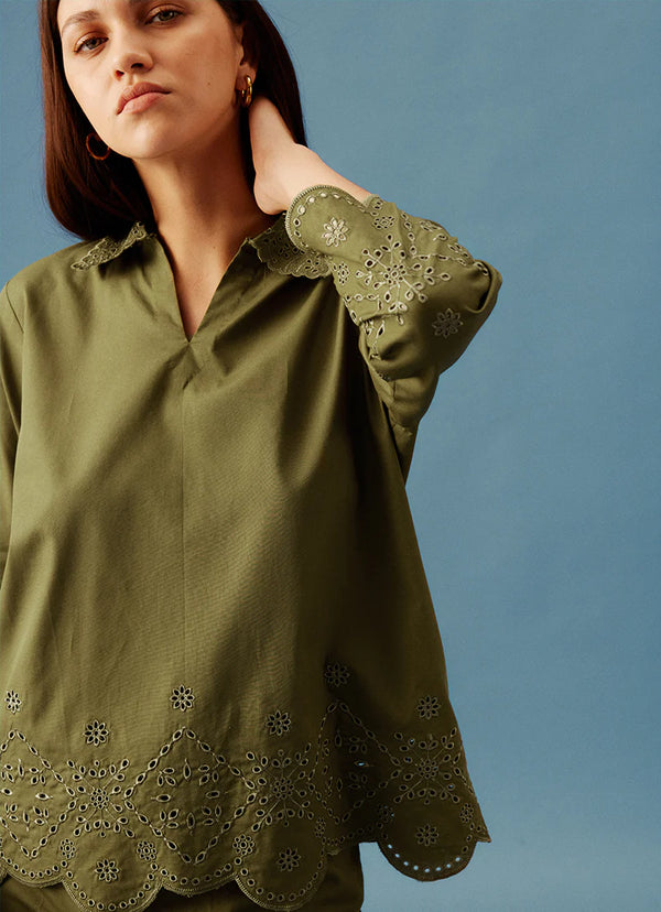 Image - Miss Image 23 - Olive Green Embroidered Shirt