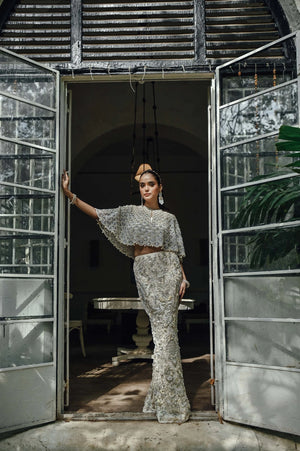 Fasana-e-Yasmin Formals '26 - White Pearl Embellished Cape with Embellished Pencil Skirt