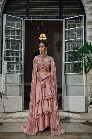 Fasana-e-Yasmin Formals '26 - Pink Embellished Choli with Ruffled Skirt and Net Dupatta