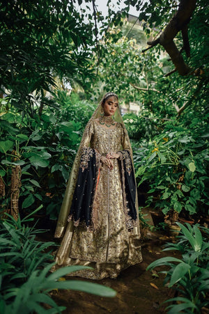 Fasana-e-Yasmin Formals '26 - Gold Lamé Embellished Bridal Kameez with Scalloped Dupatta and Kalidar lehenga