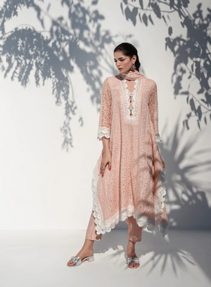 Zhaleh Eid Edit '26 - Pink Organza Drop Hemline Tunic with Straight Pants and Chiffon Dupatta