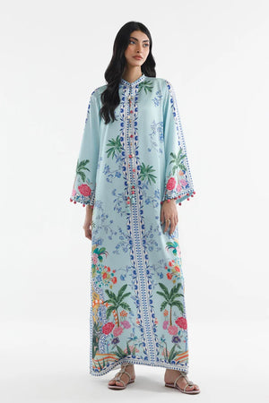 Stitched Printed Satin Kaftan | FW26STP805