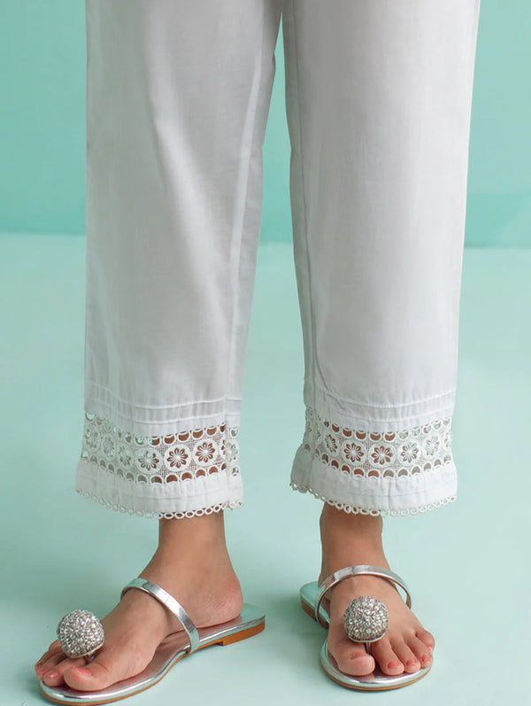 Bottoms - White Pintucks With Lace Pant