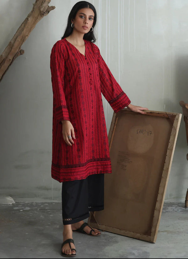 Spring Summer Pret '24 - Deep Red Chikan Kurta 18443