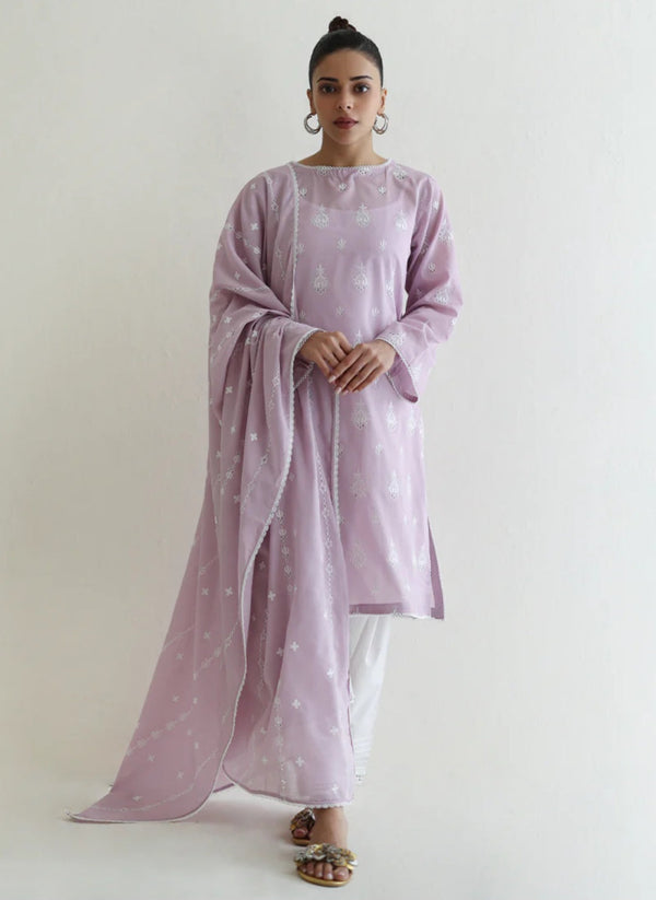 Spring Summer Pret '24 - 2 Pc Lilac Embroidered Shirt & Dupatta