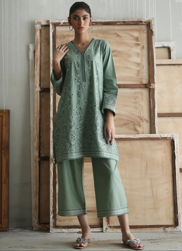 Summer Rtw '24 - Green Embroidered Co-Ord Set Icse-213398