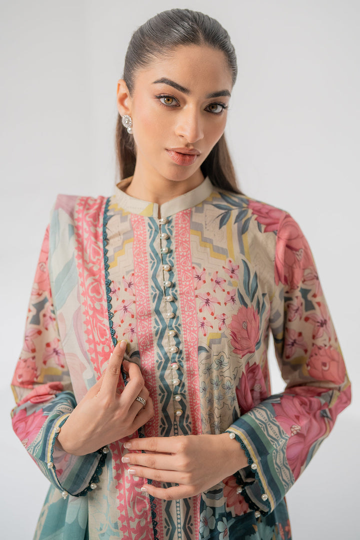 Nainpreet Lotus 3-piece set in breathable lawn with vibrant digital print, cambric trousers, and airy dupatta

