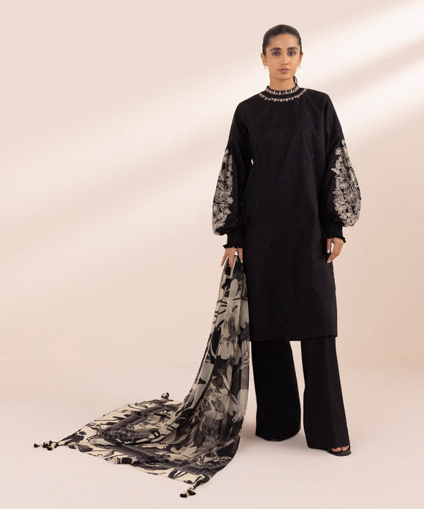 Monochrome '24-3 Piece - Embroidered Lawn Suit - U3Pebw24V412