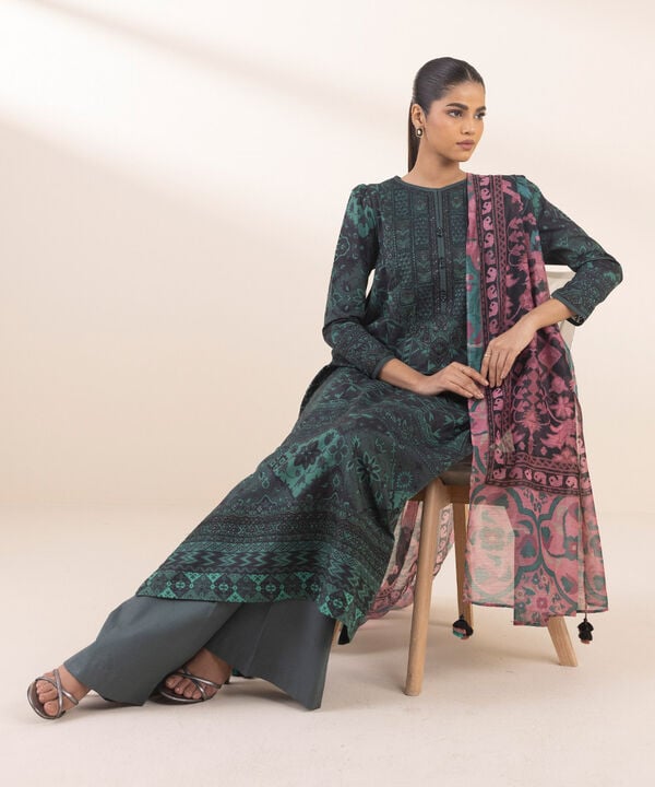 3 Piece - Embroidered Lawn Suit - U3PEDY25V116