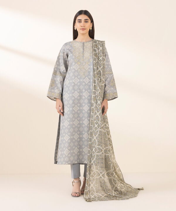 3 Piece - Embroidered Zari Lawn Suit - U3PEDY25V120