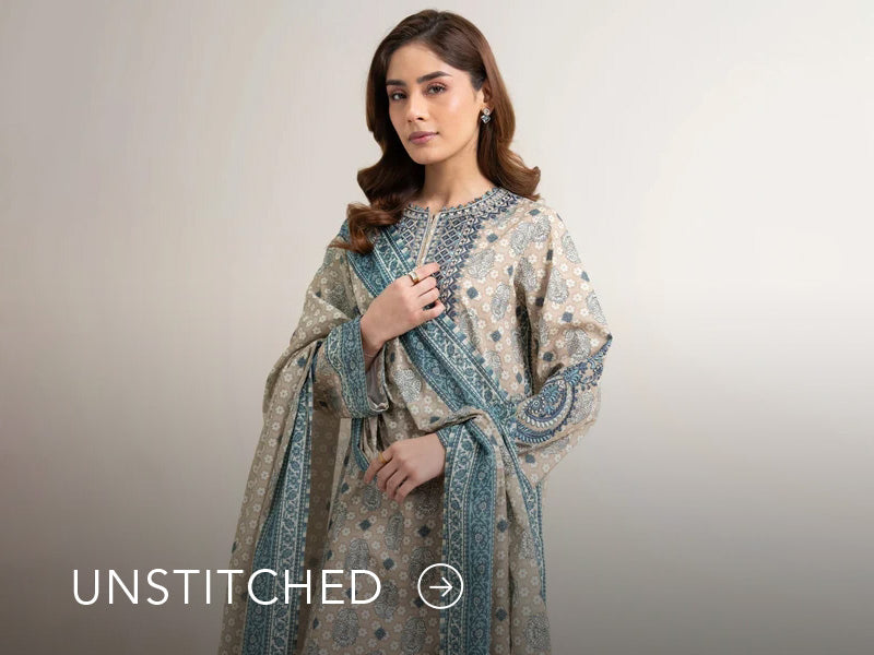 A banner on Nainpreet featuring embroidered unstitched ensembles with vibrant detailing and soft contrast.