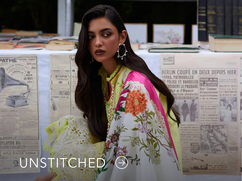 A banner on Nainpreet featuring embroidered unstitched ensembles with vibrant detailing and soft contrast.