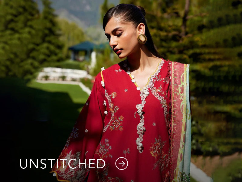 A banner on Nainpreet featuring embroidered unstitched ensembles with vibrant detailing and soft contrast.