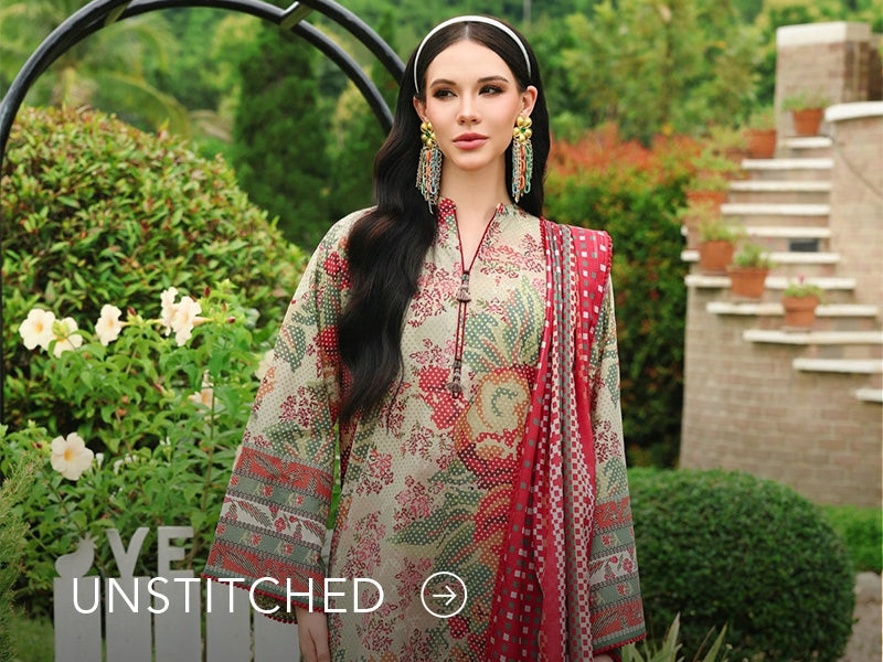 A banner on Nainpreet featuring embroidered unstitched ensembles with vibrant detailing and soft contrast.